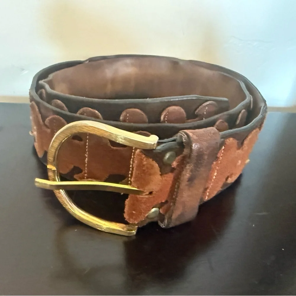 VTG CANTERBURY Brown Leather w/ Suede Crafted Brass Buckle Men's Belt 38